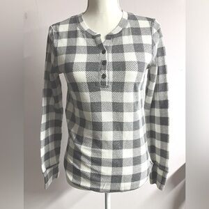 Warm Essentials Women’s Pullover Top, M, Long Sleeve, Gray/White Plaid